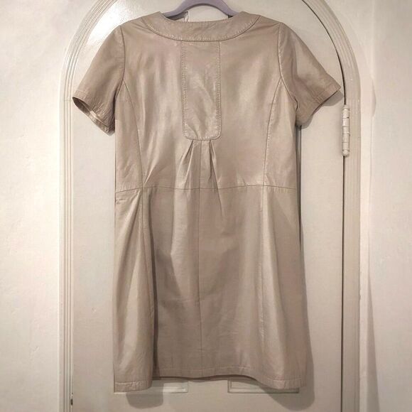 Lamb LEATHER Ecru-Beige Bruuns Bazaar Mini Dress with Pockets, Sz. 8 /10 - Picture 7 of 10